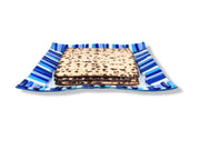 Shevi B Glass Creations Matzah Plates Fused Glass Matzah Tray - Blue Sticks