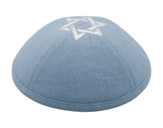 Kippot World Kippahs Light Blue Linen Father and Son Baby Magen David Kippot