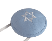Kippot World Kippahs Light Blue Linen Father and Son Baby Magen David Kippot