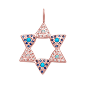 Elisa Solomon Necklaces Rose Gold / No chain Opal and Turquoise Large Star of David Charm by Elisa Solomon - 14k Yellow, Rose or White Gold