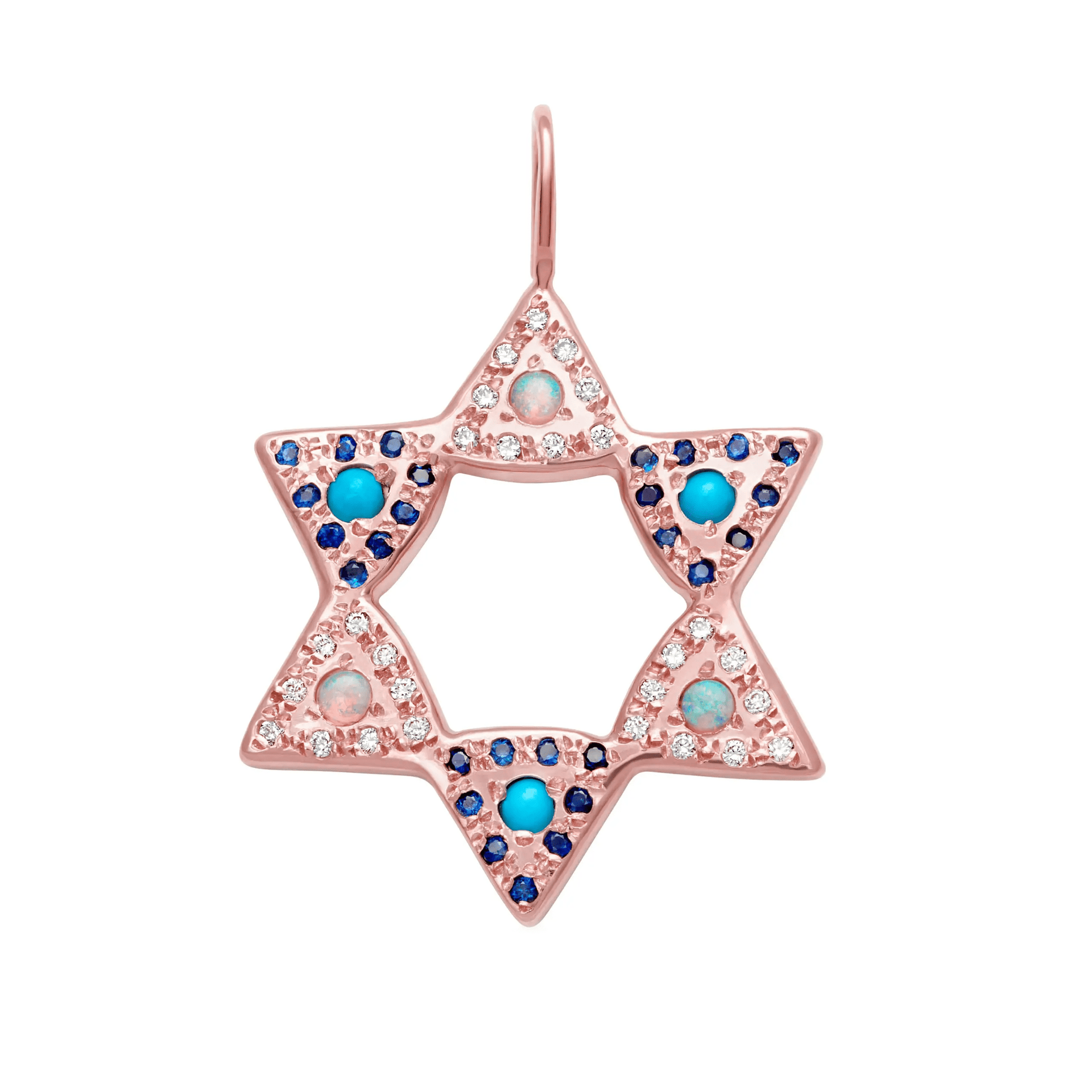 Elisa Solomon Necklaces Rose Gold / No chain Opal and Turquoise Large Star of David Charm by Elisa Solomon - 14k Yellow, Rose or White Gold