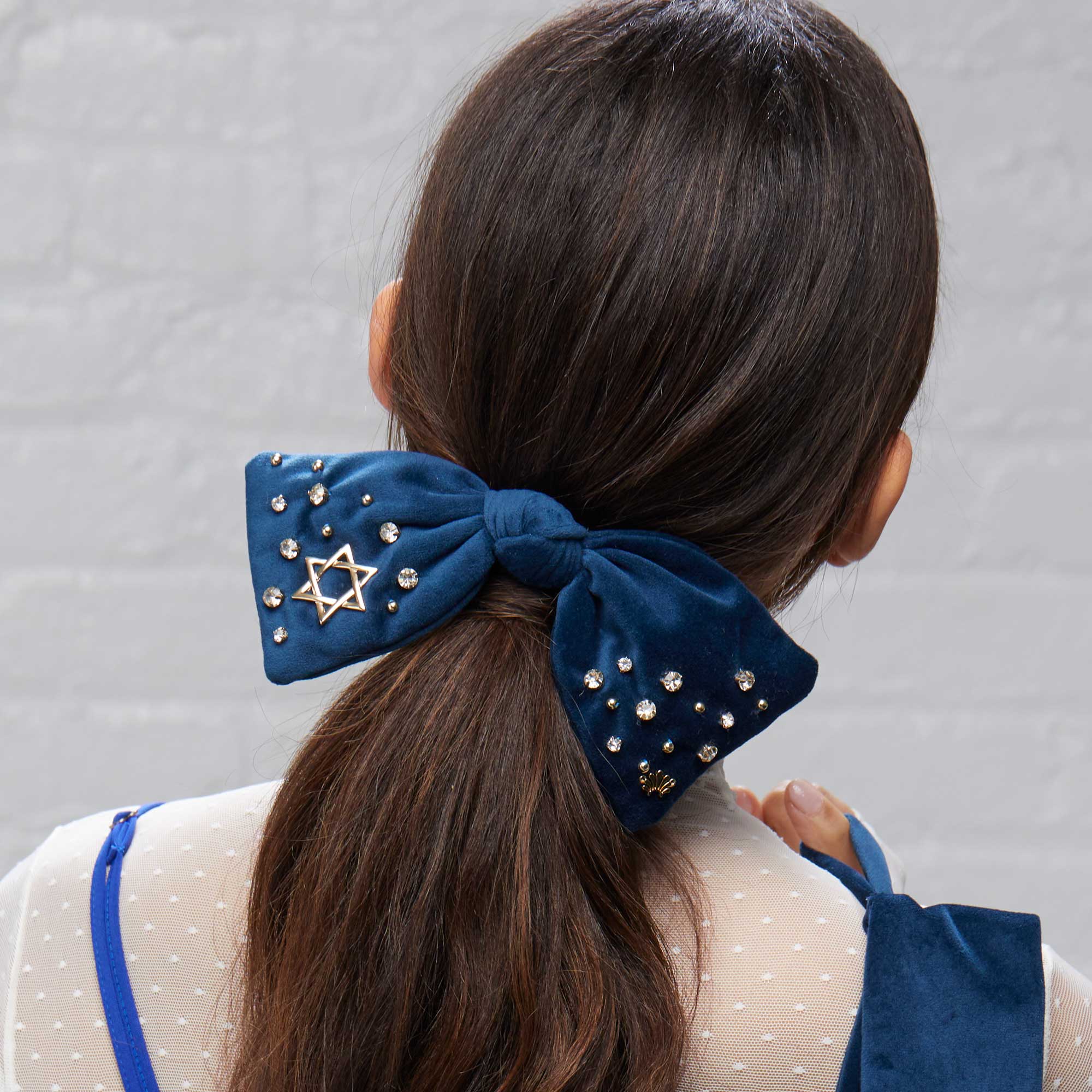 Navy Paloma Crystal Star of David Bow Barrette by Lele Sadoughi