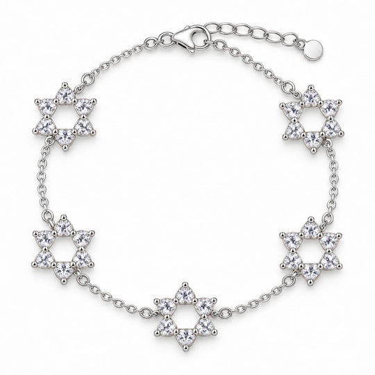 White Topaz Heart Star of David 5-Motif Bracelet by MORDEKAI - Gold Vermeil or Sterling Silver
