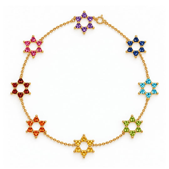 Ombré Rainbow Star of David 8 Station Necklace by MORDEKAI - Gold Vermeil or Sterling Silver
