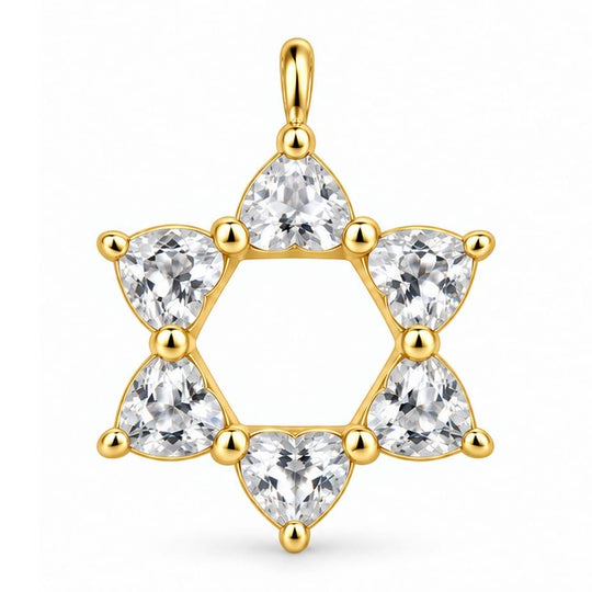 White Topaz Heart Star of David Pendant Necklace by MORDEKAI - Gold Vermeil or Sterling Silver