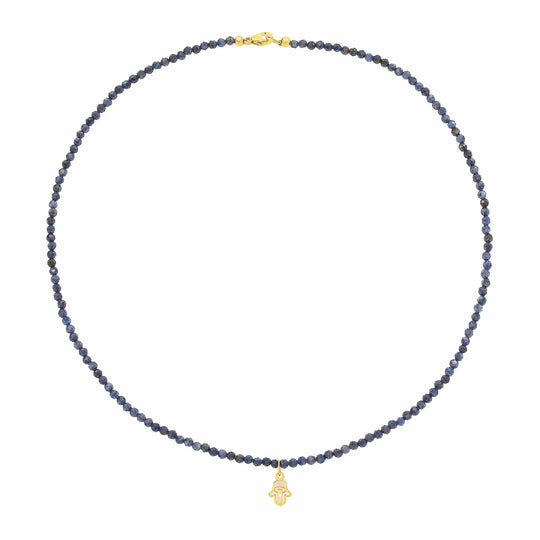 Mini Hamsa Sapphire Bead Necklace by Leah by Leah Singer