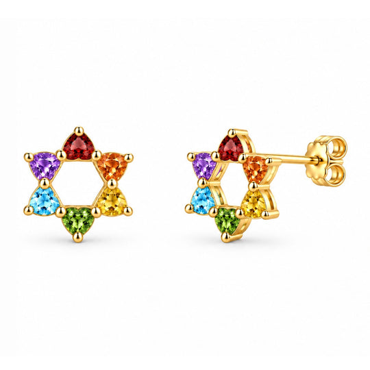 Rainbow Heart Star of David Stud Earrings by MORDEKAI - Gold Vermeil or Sterling Silver