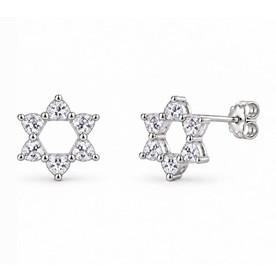 White Topaz Heart Star of David Stud Earrings by MORDEKAI - Gold Vermeil or Sterling Silver