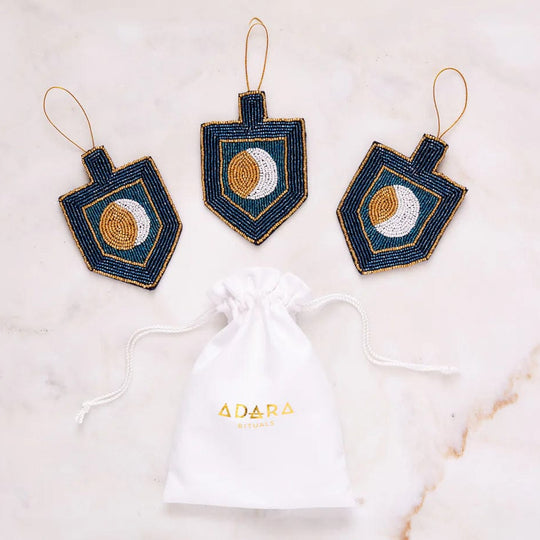 Moon Dreidel Hand-Beaded Ornament Set - Set of 3