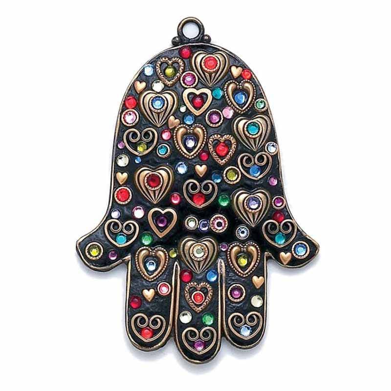 Black Multicolor Hearts Wall Hamsa