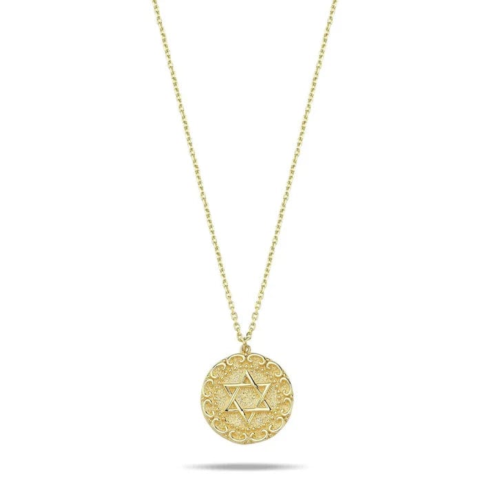 Alef Bet Necklaces Jewish Star Pendant - 14k Gold