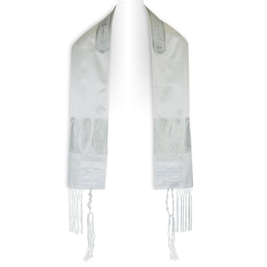 White and Silver Paisley Tallis
