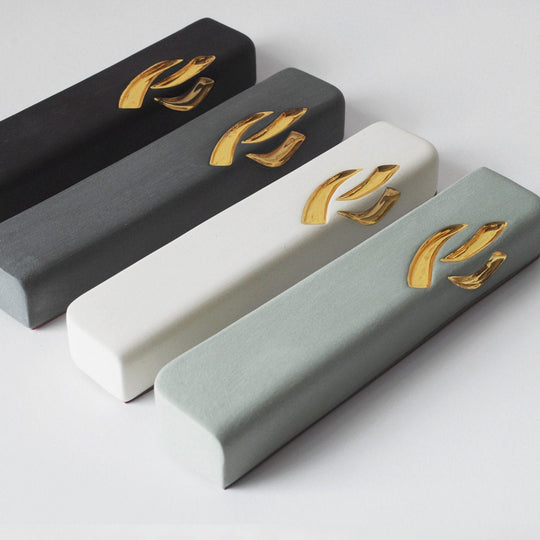 Small Ceramic Mezuzah Case with Gold by Yahalomis - (Choice of Colors)