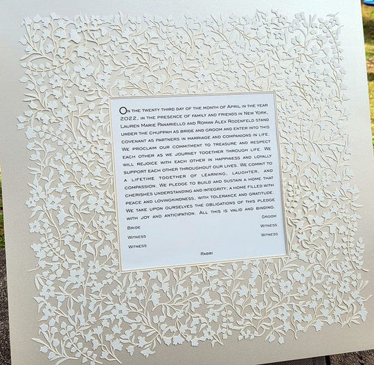 Flowery Lace Square Ketubah - (Choice of Colors)