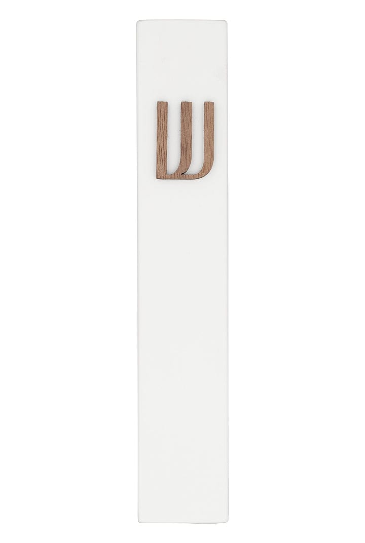 A&S Mezuzot Mezuzahs White Concrete Mezuzah with Wooden Shin