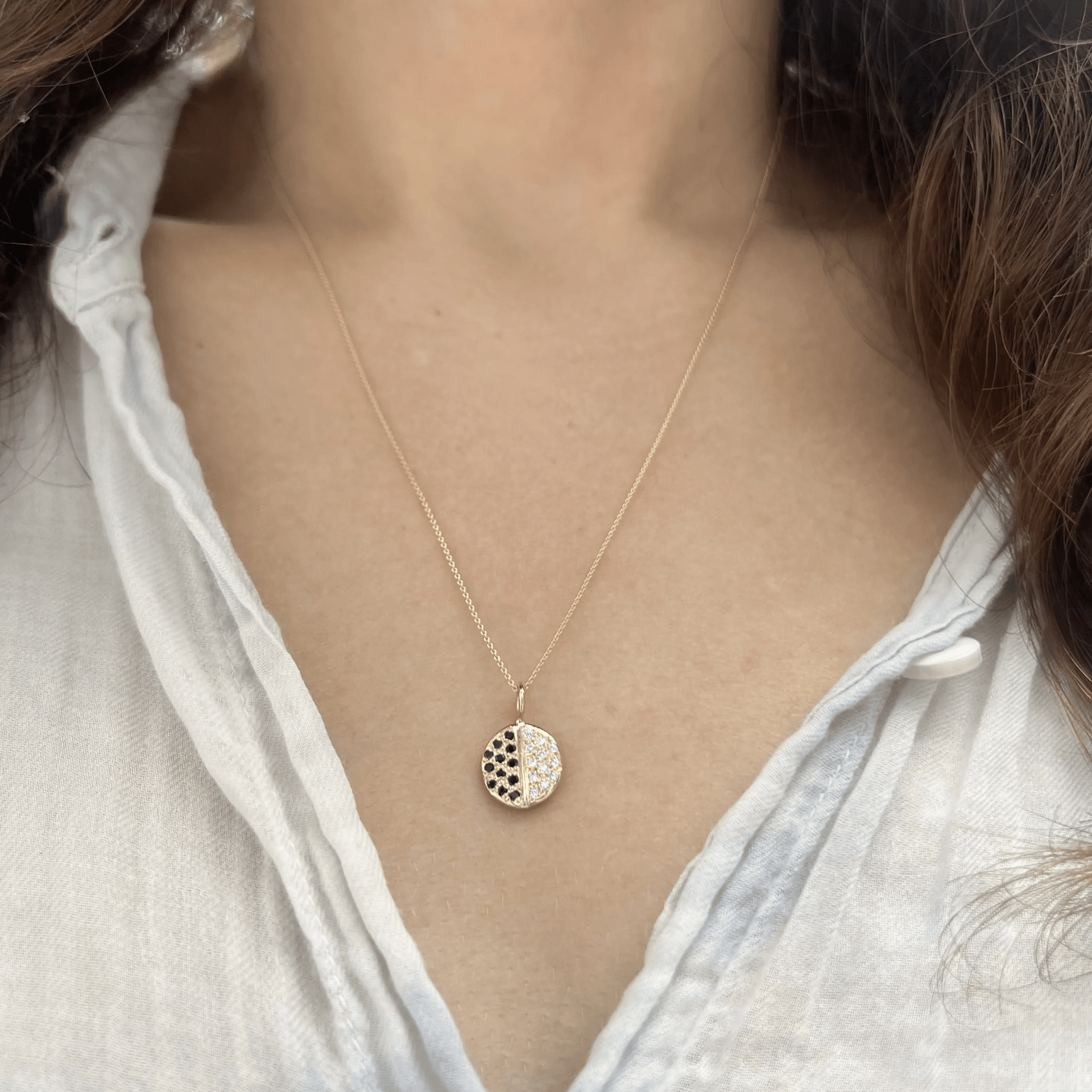 Elisa Solomon Necklaces Yellow Gold / Yes chain Black and White Cookie Charm by Elisa Solomon - 14k Yellow, Rose or White Gold, or Sterling Silver