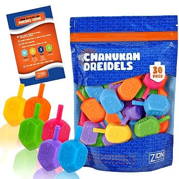 Zion Judaica Dreidels 30 Pack Medium Plastic Dreidels - Multicolored