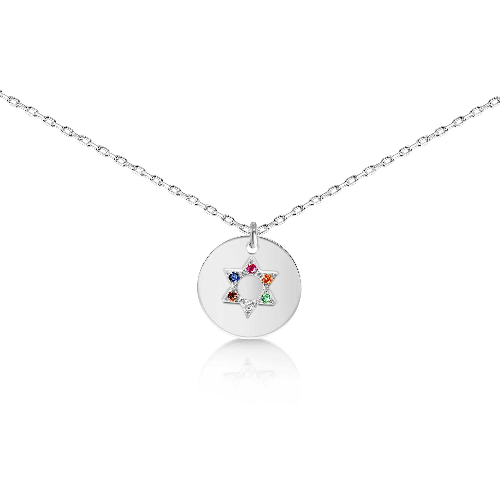 Alef Bet Necklaces Sterling Silver Rainbow Jewish Star of David Pendant - Rose Gold or Silver