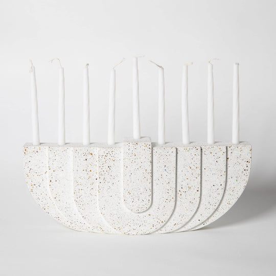 Terrazzo Concrete Menorah - White