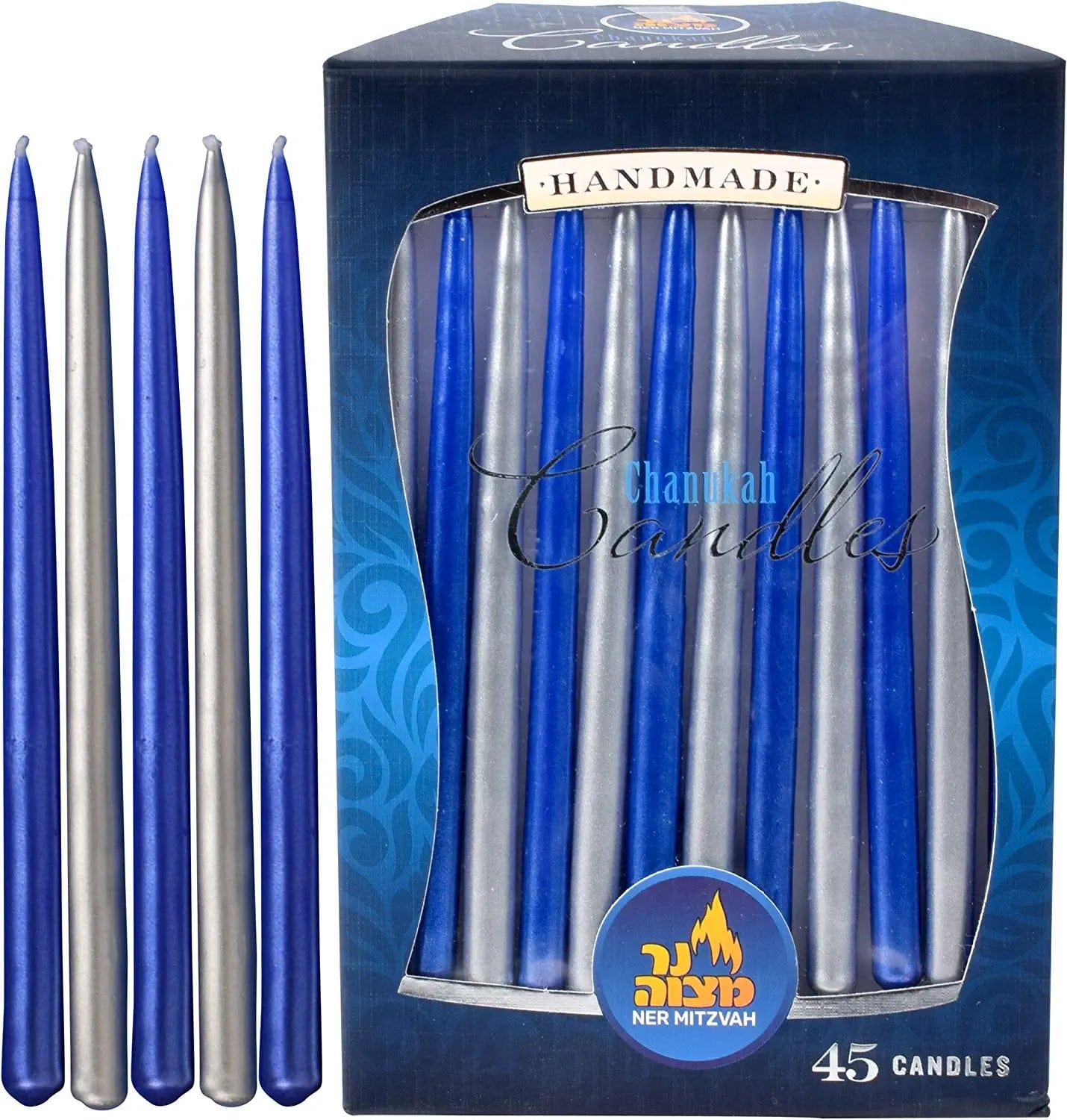 Handmade Blue and Silver Metallic Hanukkah Candles