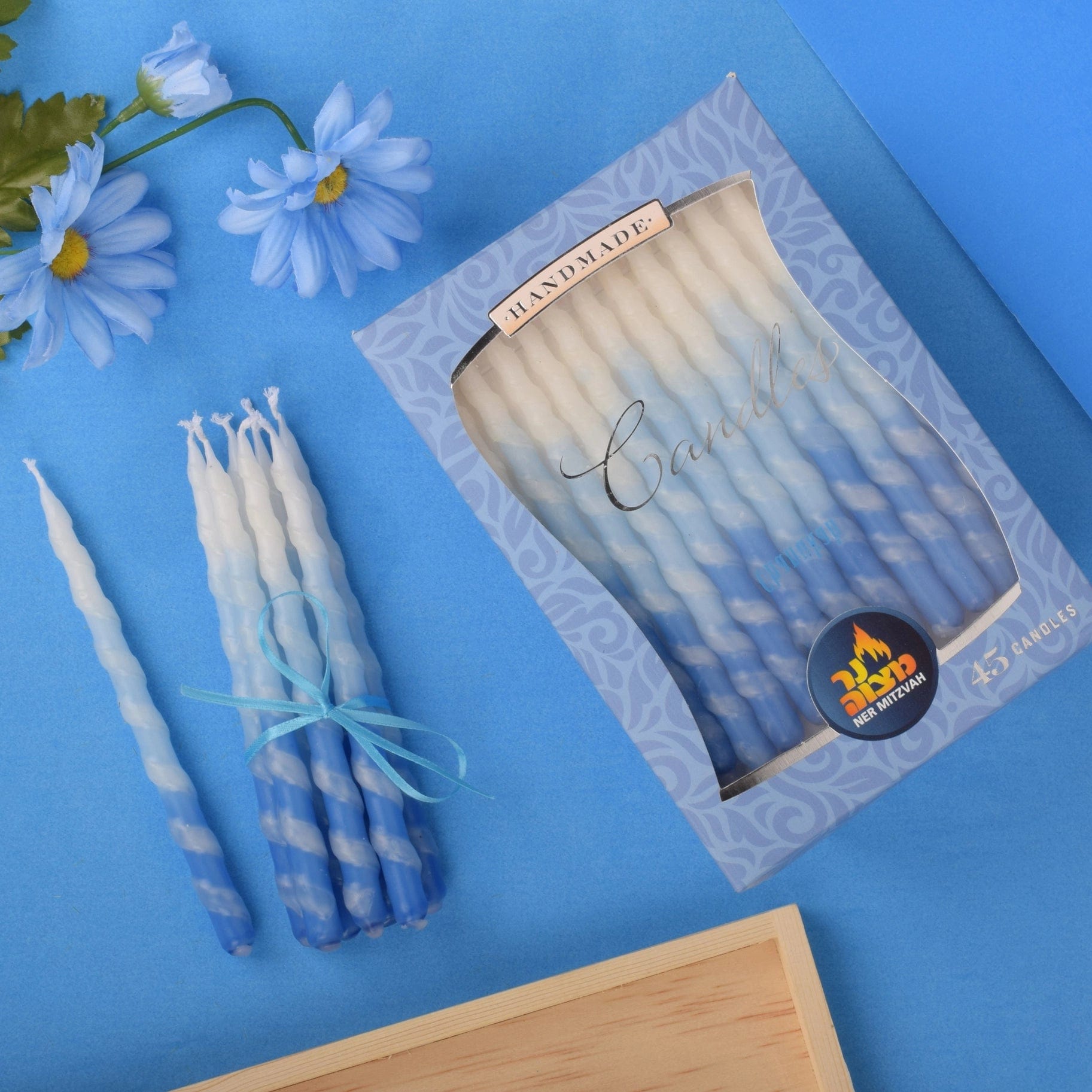 Blue and White Spiral Hanukkah Menorah Candles