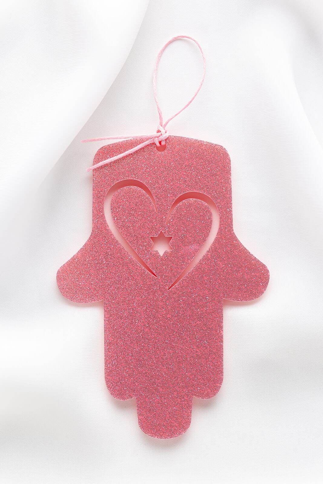 Ariel Tidhar Wall Hamsas Pink Petite Wall Hamsa with Heart - Pink Glitter