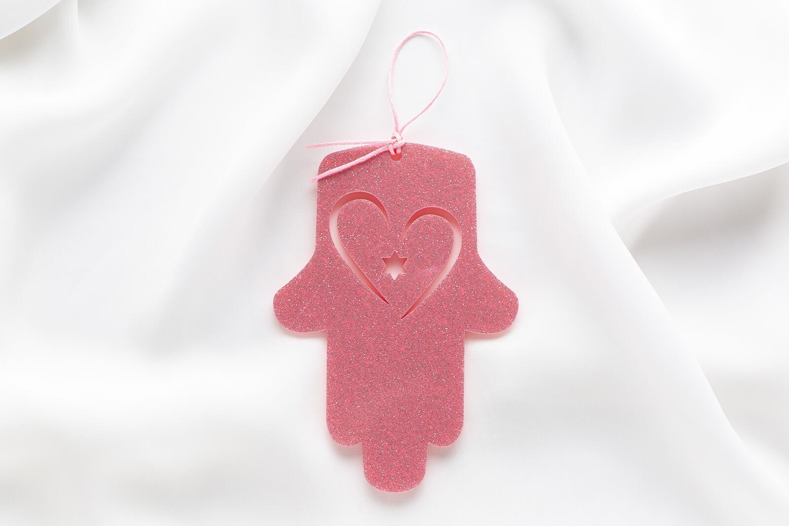 Ariel Tidhar Wall Hamsas Pink Petite Wall Hamsa with Heart - Pink Glitter