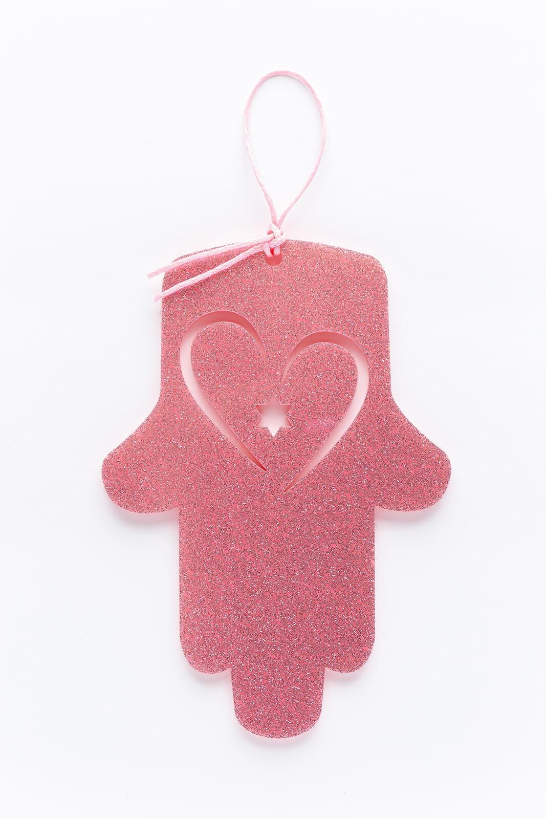 Ariel Tidhar Wall Hamsas Pink Petite Wall Hamsa with Heart - Pink Glitter
