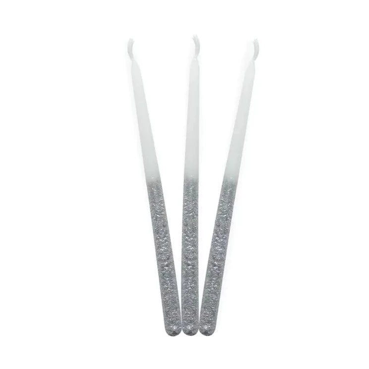 Cazenove Candles White and Silver Glitter Hanukkah Candles