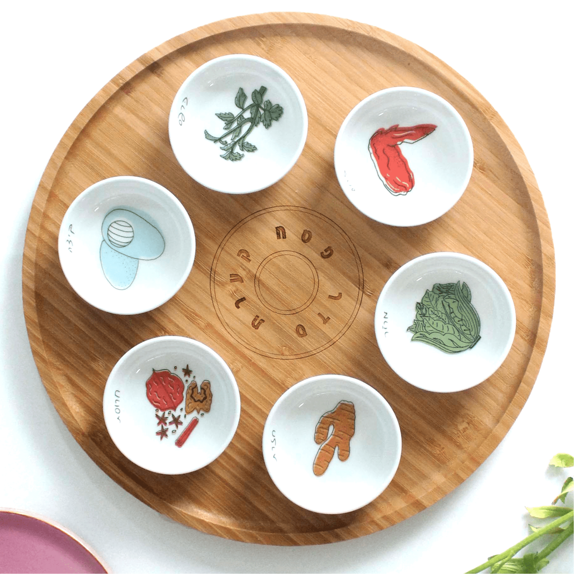 Mickala Design Seder Plates Modern Bamboo and Porcelain Seder Plate - Colorful