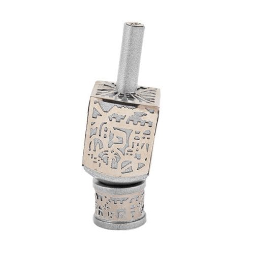 Small Metal Cutout of Jerusalem Dreidel by Yair Emanuel - Silver