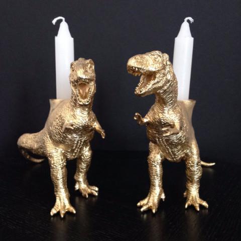The Vanilla Studio Candlesticks Dinosaur Shabbat Candlesticks in Gold