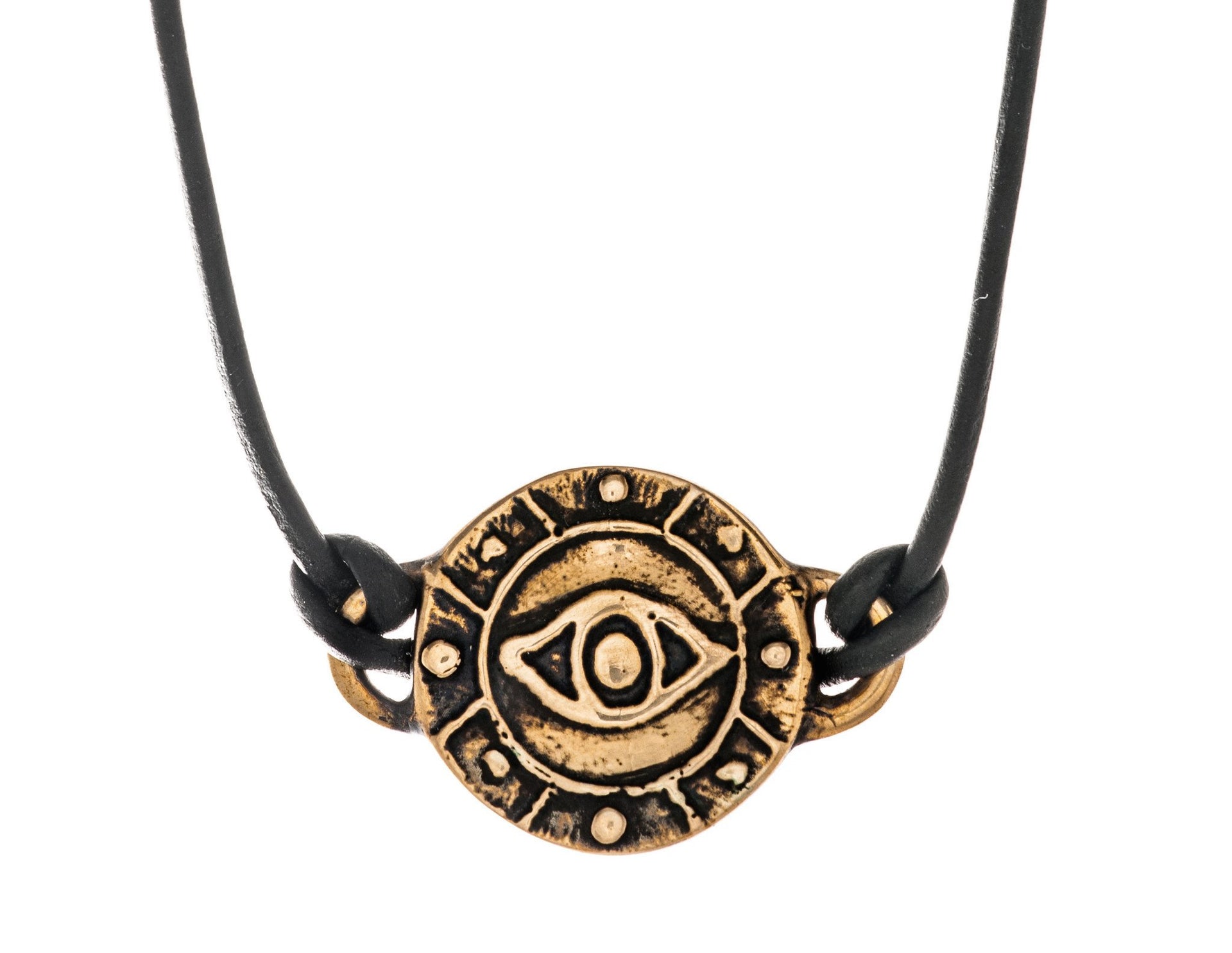 Marla Studio Necklaces Black Leather Cord / Bronze Bronze Eye Medallion Necklace by Marla Studio