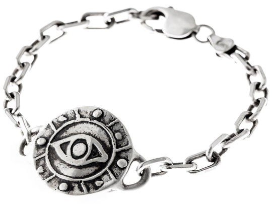 Sterling Silver Eye Medallion Heavy Link Bracelet by Marla Studio
