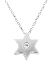 Alef Bet Necklaces White Gold / 16" Center Diamond Star of David Necklace in 14k Yellow Gold or White Gold