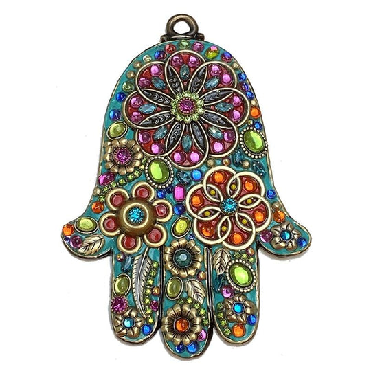 Vibrant Floral Wall Hamsa by Michal Golan