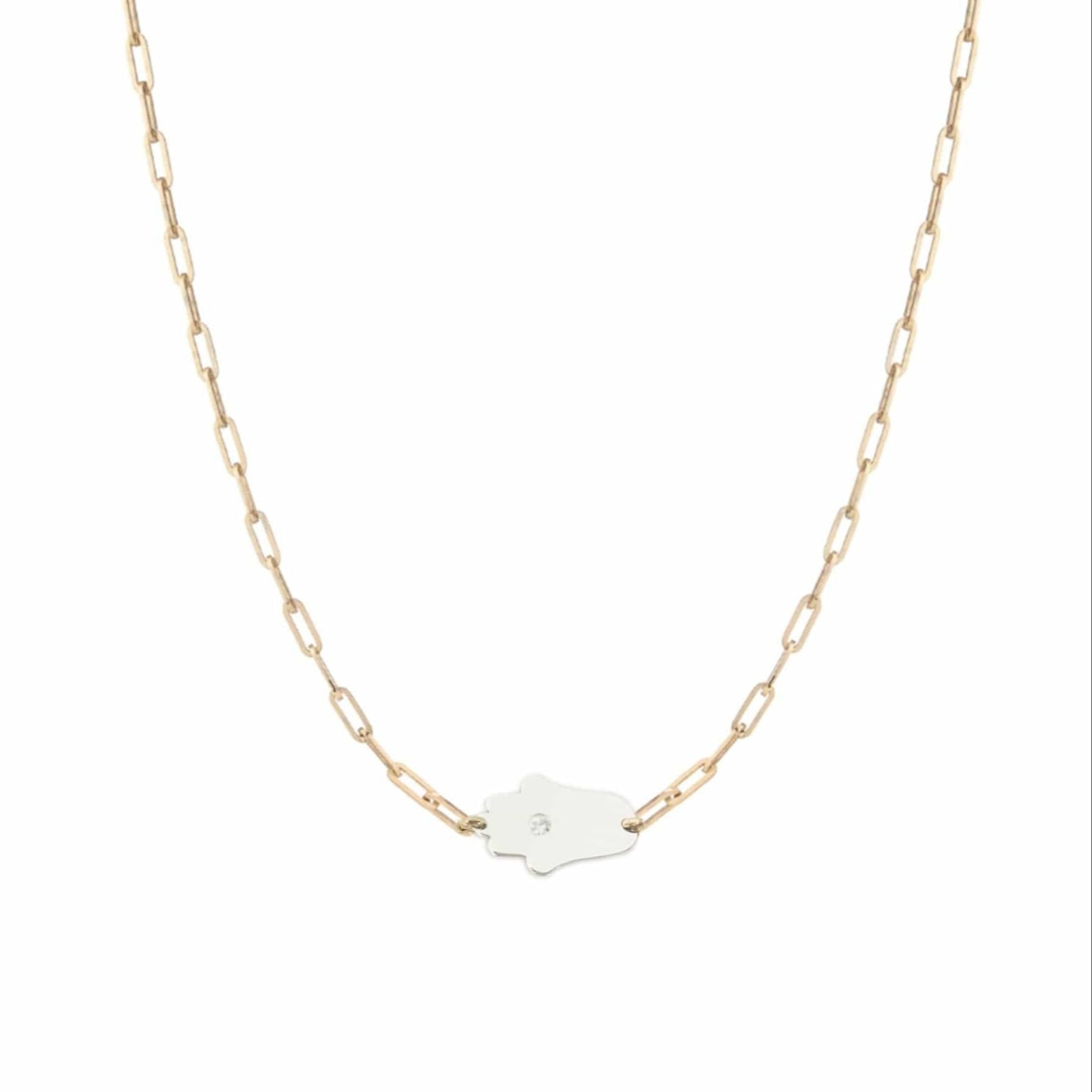 Miriam Merenfeld Jewelry Necklaces Dani Hamsa Diamond Paperclip Necklace - Sterling Silver, Gold Vermeil, or Two-Tone