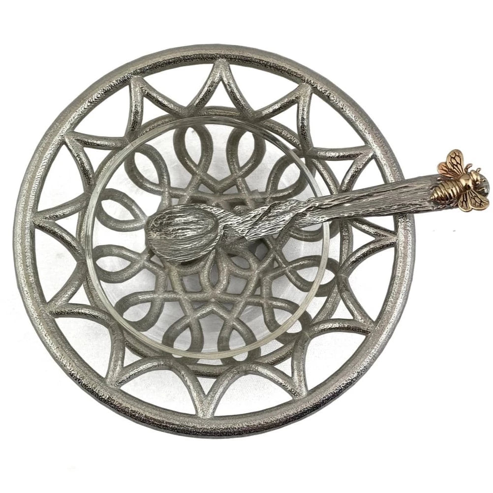 Joy Stember Honey Dishes Metal Spoon With Bee Rachel Honey Dish by Joy Stember - Gray