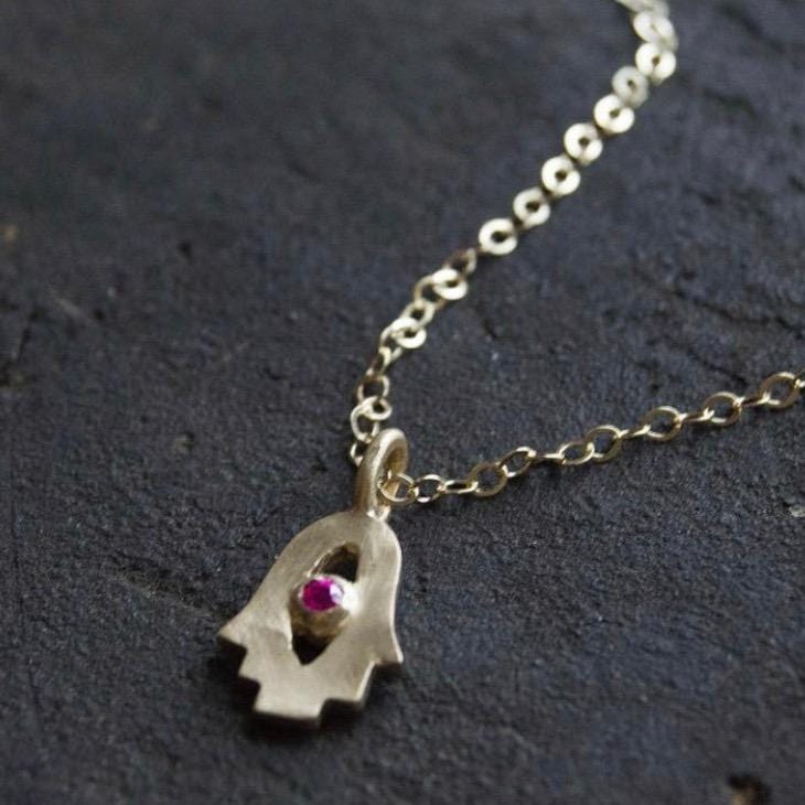 Emily Rosenfeld Necklaces Silver Tiny Hamsa Amulet by Emily Rosenfeld - Choice of Gem