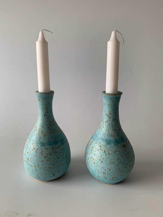 Ceramic Shabbat Candlesticks by Rachael Pots - Robin's Egg Blue