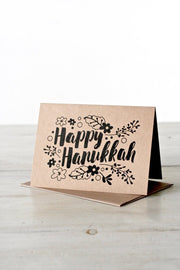 Chai and Home Card Floral Kraft Happy Hanukkah Greeting Card, Box of 6