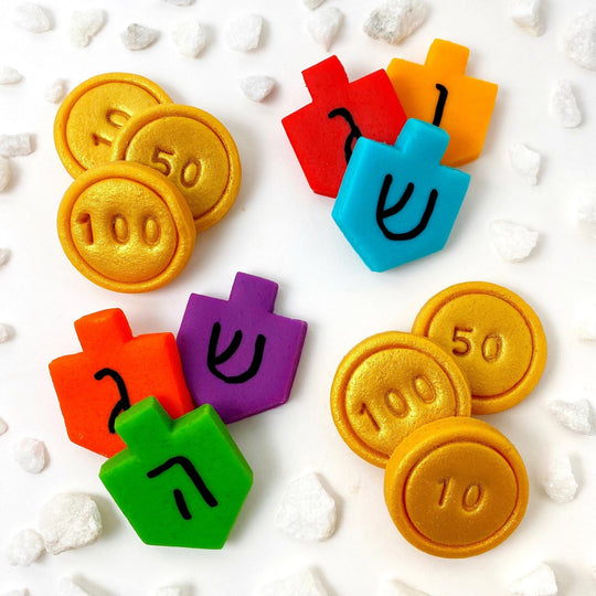 Marzipan Dreidels and Gelt Tiles