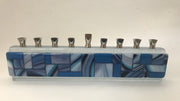 Alef To Tav Menorahs Shades on Blue Handmade Glass Menorah