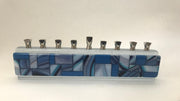 Alef To Tav Menorahs Shades on Blue Handmade Glass Menorah