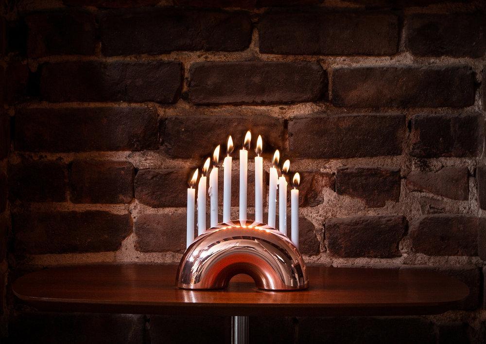 Modern Mensch Menorah Nosh Menorah - Rose Gold, Brass or Chrome