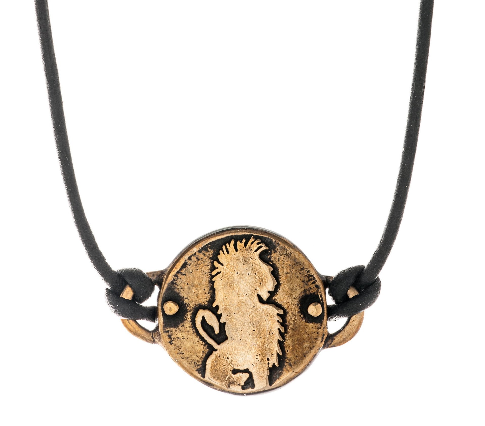 Marla Studio Necklaces Bronze / Black Leather Cord Bronze Lion Medallion Necklace by Marla Studio