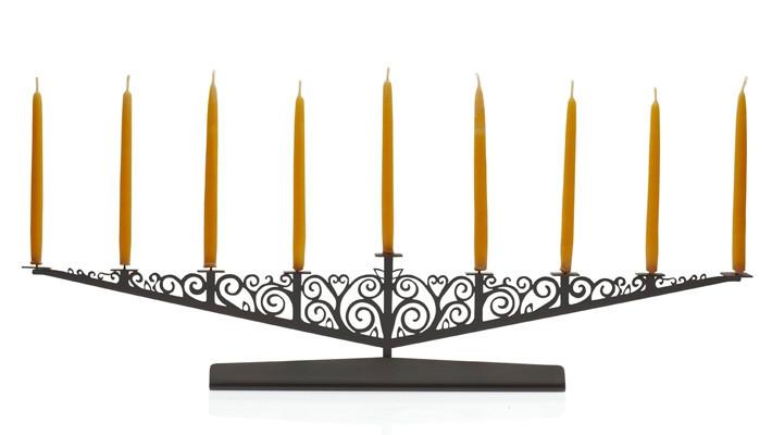 Valerie Atkisson Menorah Art Nouveau Menorah - Oiled Bronze