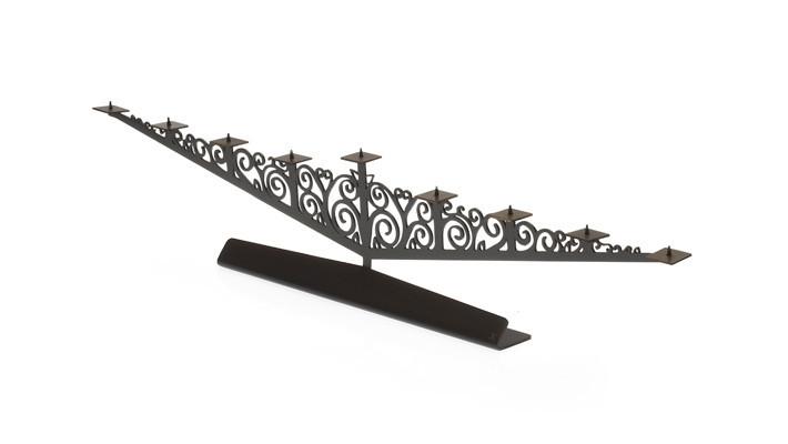 Valerie Atkisson Menorah Art Nouveau Menorah - Oiled Bronze