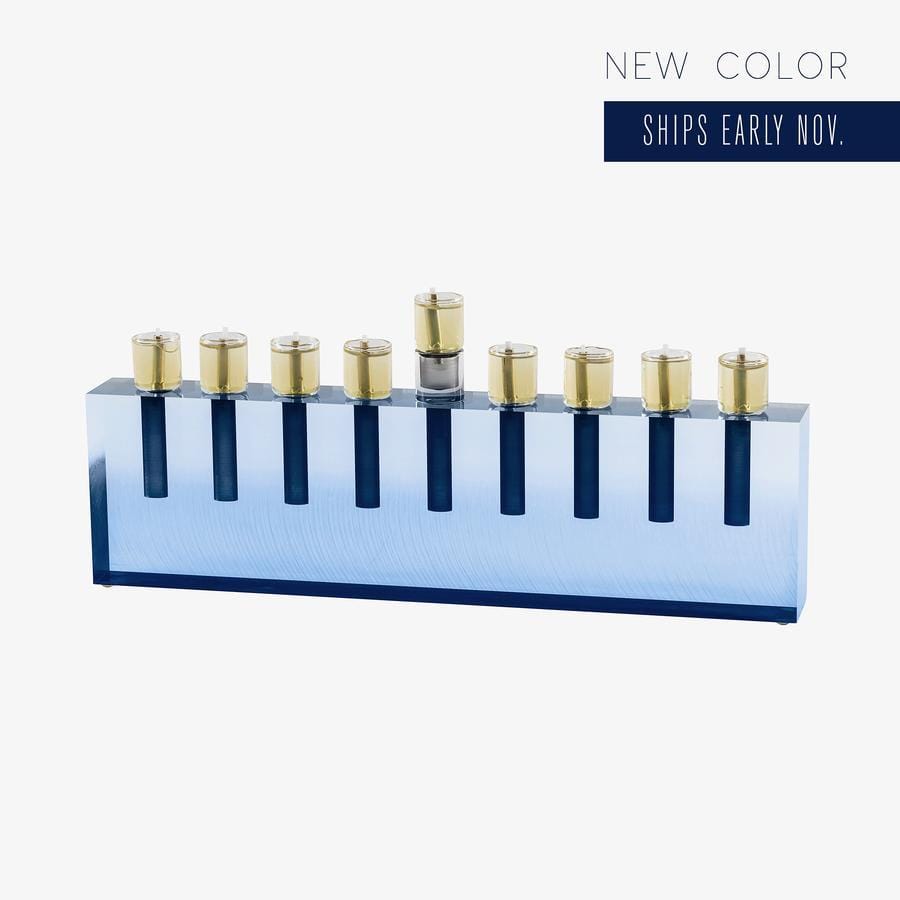 Apeloig Collection Menorahs Navy / No Oil Cups Acrylic Oil Menorah - (Choice of Colors)