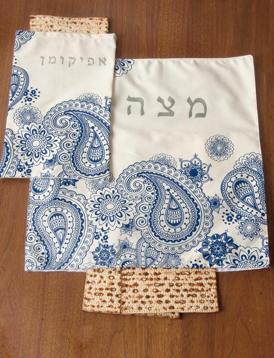 Barbara Shaw Matzah Plate Henna Paisley Matzah Cover or Afikoman Bag